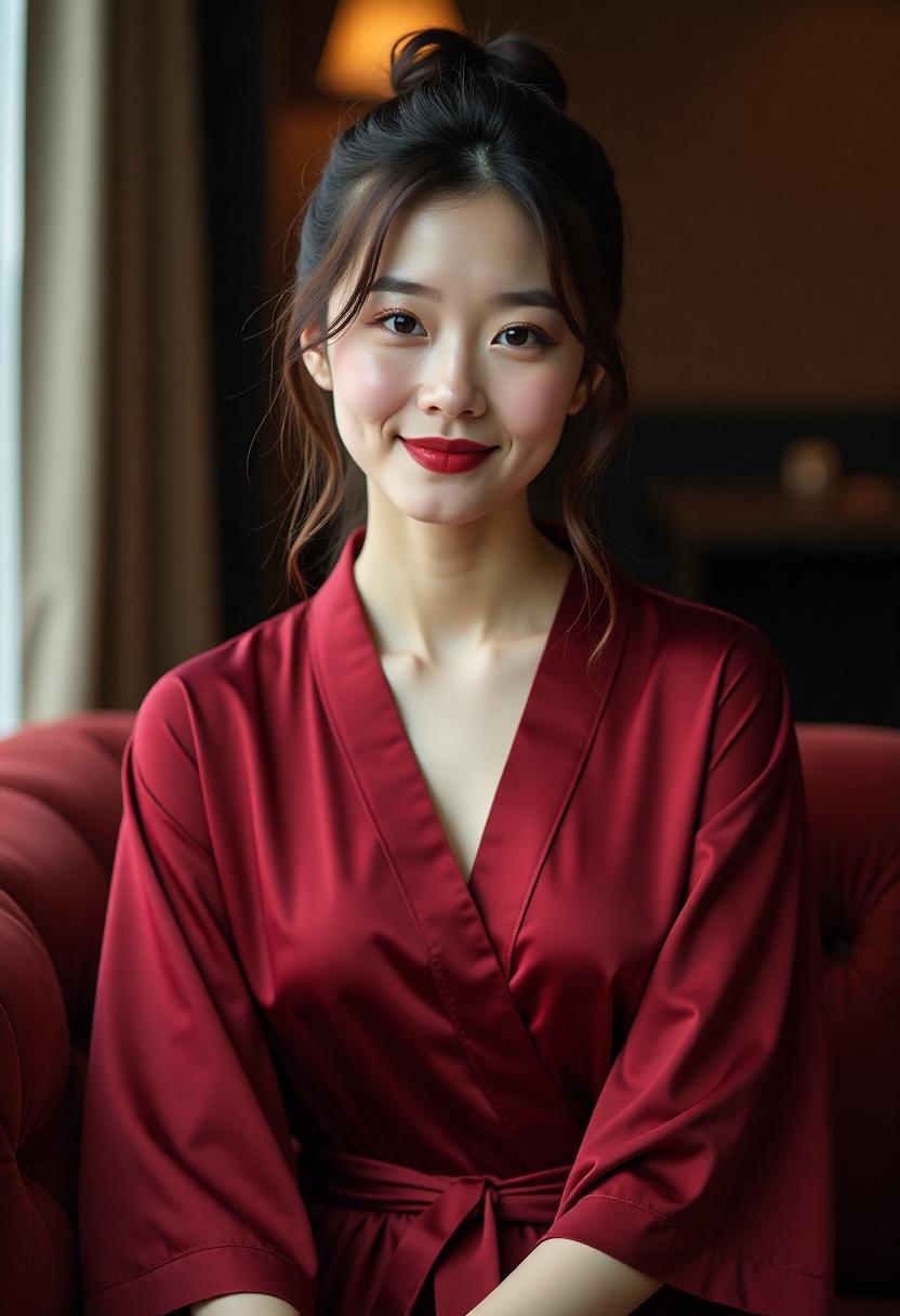 柔和光线下的莓色唇妆与日常妆面
